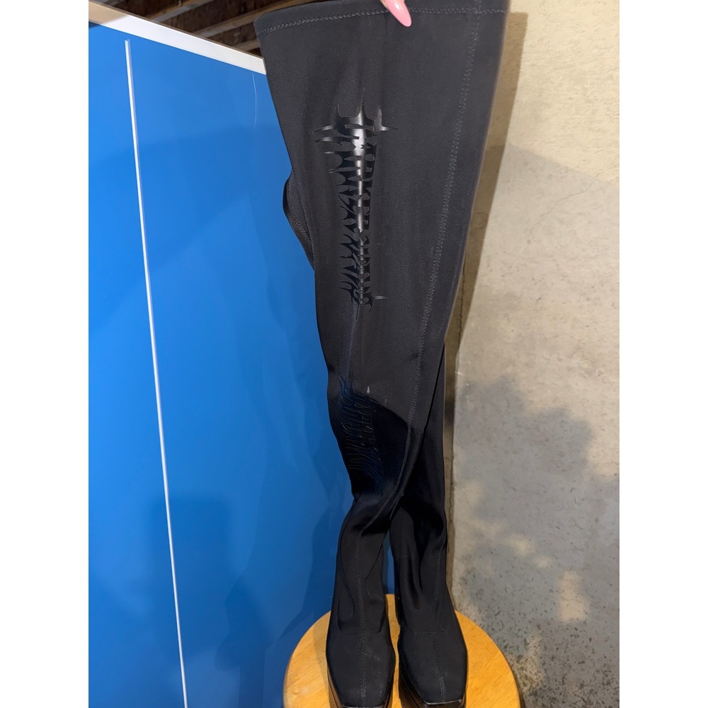 Darker Wavs Black Thigh High Platform Lug Sole Block Heel Boots Size 10M